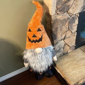 Large Halloween Gnome  with Orange and Black pumpkin hat